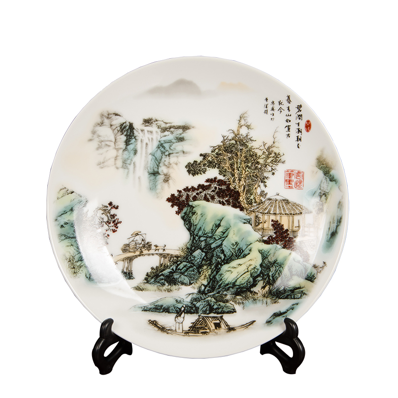 Chinese landscape painting hanging dish Z035 jingdezhen ceramics decoration plate sitting room porch rich ancient frame place to live in