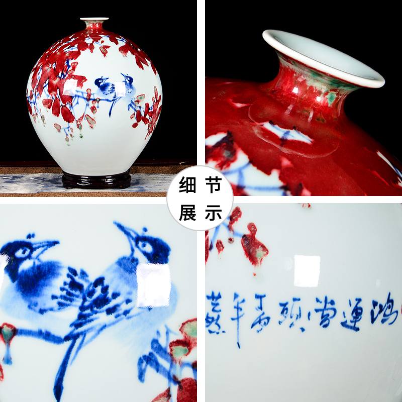 Jingdezhen ceramics by hand draw much luck powder enamel vase modern Chinese style living room decoration furnishing articles