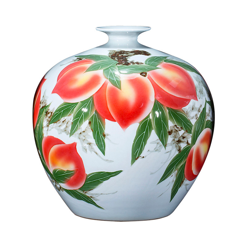 Jingdezhen ceramics vase furnishing articles of Chinese style living room home decoration hand - made peach pomegranate bottles of birthday gift