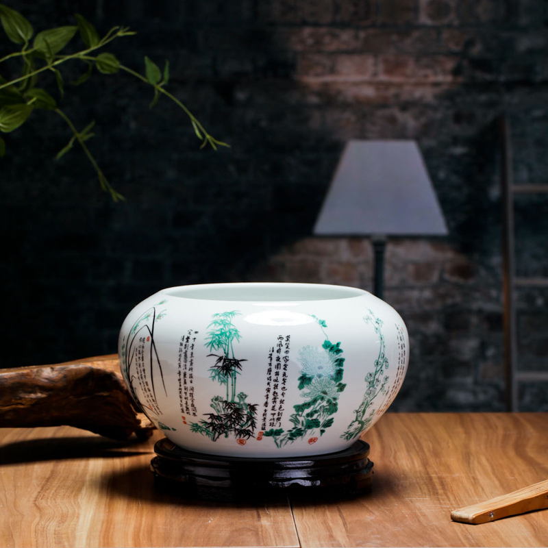 Jingdezhen blue and white ceramics goldfish bowl water lily bowl lotus tortoise cylinder fish basin writing brush washer from sitting room desktop furnishing articles