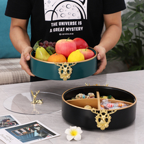Nordic ins light and luxurious disc Jane O Home Candy Box Creativity with cover Living room Tea Table Eu Style Divided Dry Fruit Pan