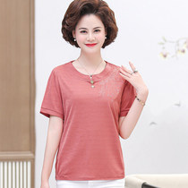 Middle-aged womens clothing short sleeves T-shirt middle-aged moms loaded with overweight increase code loose fashion foreign air summer clothing blouses