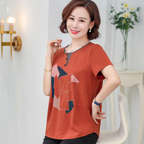 Middle-aged mom loaded short sleeve T-shirt middle-aged woman dress with summer clothes loose and large code foreign air blouse minus age fashion suit