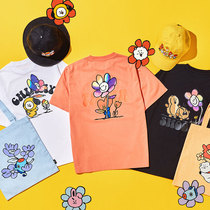 BT21 paparazzi flower series short sleeves T-shirt cute printed pure cotton round neckline for male and female couples beating undershirt