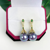 Micro-inlaid zircon stoneware shell bead ear nail 925 silver natural mother bay imitation pearl earring earrings pendant white purple