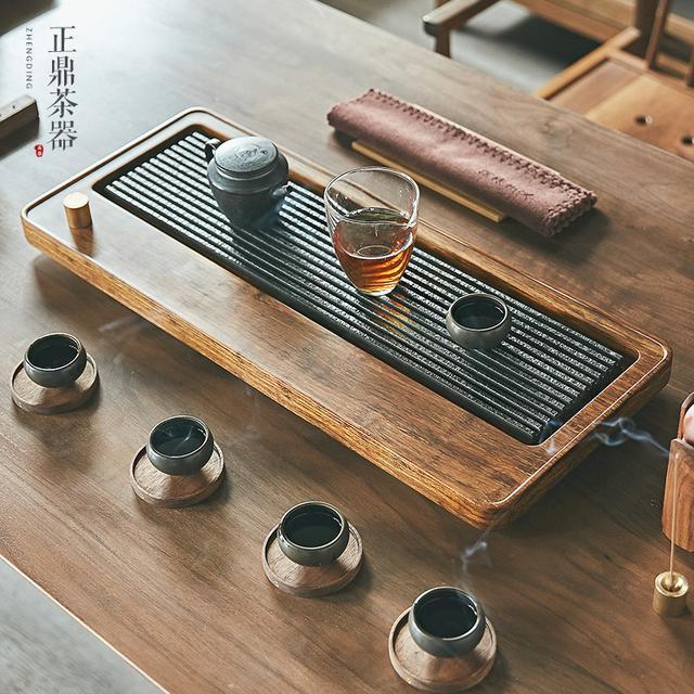 乌金石功夫竹制茶盘实木整块石头茶海家用茶具套装大小号茶台托盘