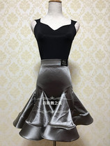 New female childrens Latin dance senior practice suit sling body suit with glitter satin small bag hip big swing skirt