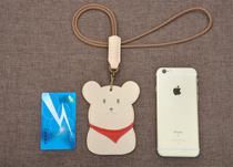 Original handmade first layer cowhide bear cute cartoon bus card halter neck card cover bank card leather card bag
