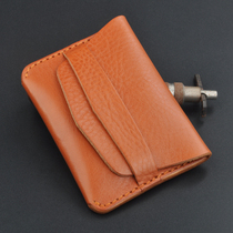 The first layer of black cowhide handmade buckle cover card bag and simple multi-function large-capacity coin purse