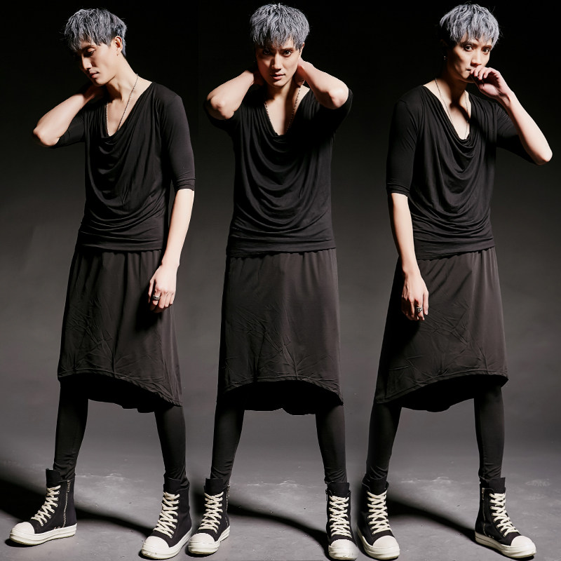 春夏潮男韩版修身t恤发型师演出服个性套装 k04  ct38套装 p125