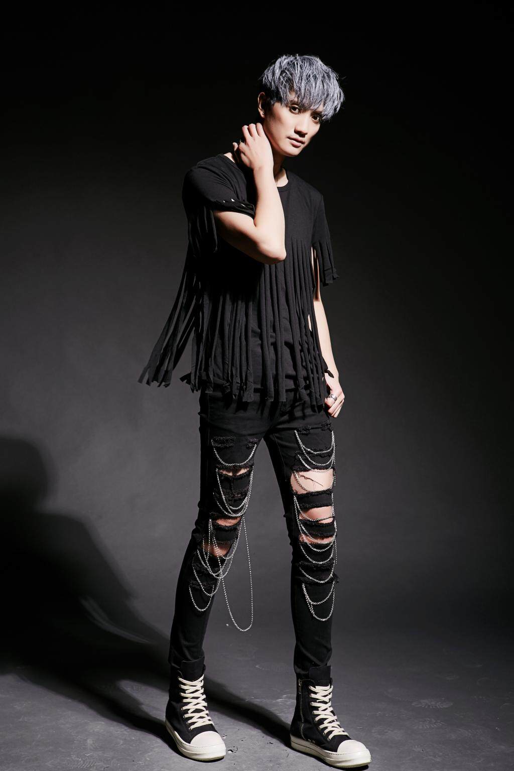 2018潮男夏款非主流演出服个性修身短袖t恤夜场朋克流苏 t62 p65