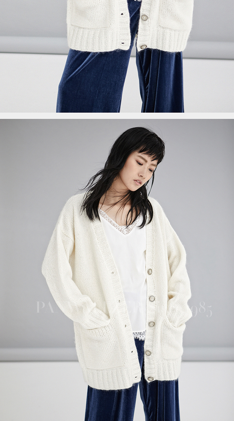 原创设计潘华尔姿手工编织毛衣女马海毛开衫外套宽松显瘦简约新款