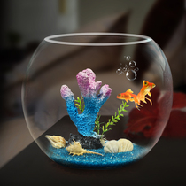 Creative ecological goldfish tank round glass transparent landscape fish tank office living room bedroom desktop fish planting co-cultivation