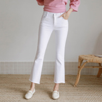 Korean high-waisted white trumpet jeans womens eight-point spring dress Korean solid color thin micro-lathe women