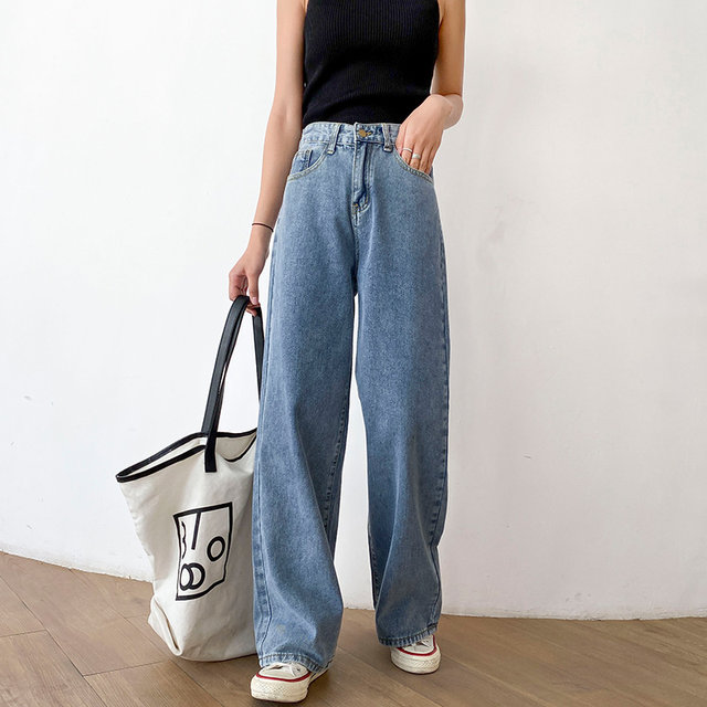 Fleece wide-leg jeans women's straight loose 2020 autumn and winter new slim and versatile high-waisted drape mopping trousers Fleece wide-leg jeans women's straight loose 2020 autumn and winter new slim and versatile high-waisted drape mopping trousers