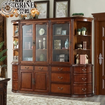 Guanling American solid wood bookcase combination study furniture European bookcase locker retro carved bookcase G
