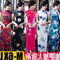 Large size middle-aged mother dress cheongsam female fat mm2017 new fattening increase Chinese style catwalk long 200 Jin
