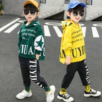 Boys sweatshirt spring set 2021 new childrens loose print handsome autumn dress child hoodie two sets