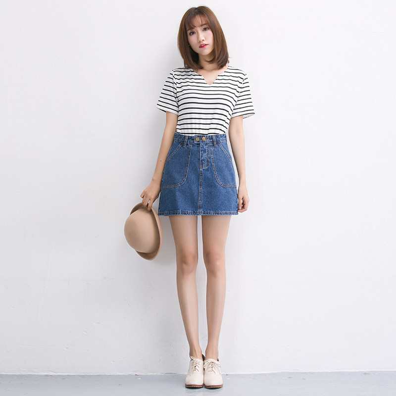矮小个子女装150cm显高加小码韩版2017夏装高腰a字牛仔短裙半身裙