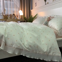 Girl heart cotton quilt cover simple princess style cotton lace edge quilt cover sheets bed hats girls bedding