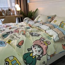 Cartoon cotton four-piece set two-dimensional cotton quilt cover sheets bed hats girl heart bedding girl three-piece set