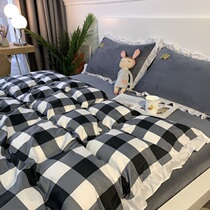 Princess style winter milk velvet four-piece padded cotton cotton coral fleece quilt cover bed bed bedding