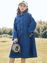 girls' dress autumn 2021 new Western style big kids long sleeve denim dress spring autumn fat girl loose clothing