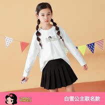 Snow White pattern girl Net red white long sleeve T-shirt spring and autumn 2021 new childrens tide Ocean Air Top Autumn