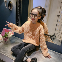 Girls autumn and winter thick sweater 2021 new winter dress children Foreign style pullover knitted top base shirt childrens clothing