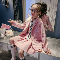 Girl Spring and Autumn Net red suit 2021 New Korean childrens college style suit jacket pleated skirt two-piece tide
