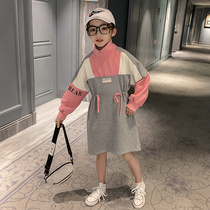 Girls long sweater skirt spring and autumn 2021 New Korean version of foreign style childrens loose long skirt