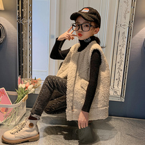 Girl autumn and winter plus velvet foreign air vest 2021 New Korean childrens fashion thick warm coat winter wear