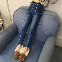 Girl padded velvet slim jeans wear 2021 New Korean childrens foreign style trousers