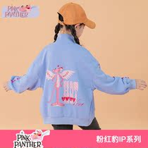 Pink leopard girl spring and autumn coat 2021 New tidal air childrens clothing fashion cardigan autumn coat