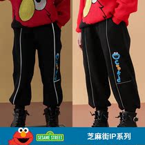 Sesame street children autumn and winter plus velvet pants 2021 New Korean trousers women big Children winter wear plus velvet sports pants