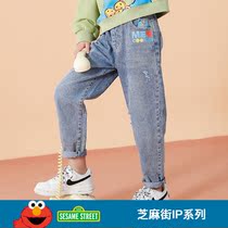 Sesame Street tide childrens clothing foreign fashion fashion jeans spring and autumn 2021 new girls Net red trousers casual pants autumn