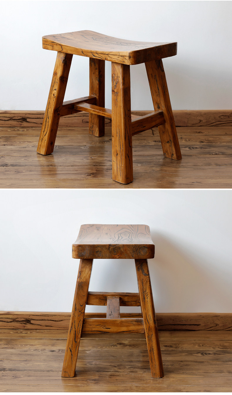 古朴年代家具老榆木餐凳全实木元宝凳家用方板凳子简约换鞋马鞍凳