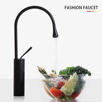 Modern minimalist aesthetics black table basin faucet raised all copper cold and hot face Basin black swan faucet