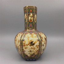 Daqing Qianlong Doucai enamel six-party celestial bottle antique porcelain ornaments antique collection decorative artwork