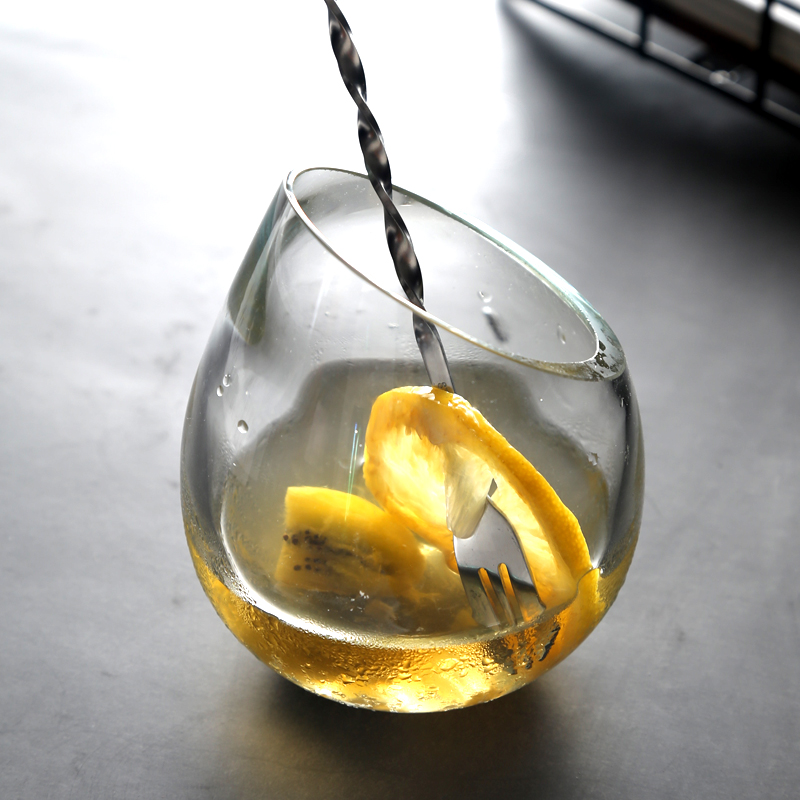 斜口玻璃水杯 加厚 简约创意个性红酒杯 果汁杯冷饮杯 思慕雪杯子_7折