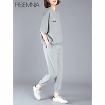 Rsemnia light luxury sportswear suit womens 2021 summer new short-sleeved trousers age-reducing running suit two-piece set