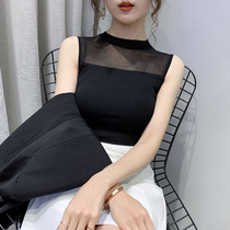 Mesh vest suspenders womens 2022 autumn and winter new black slim sexy bottoming shirt suit with sleeveless top