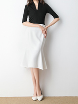 Fishtail hip skirt womens 2021 summer new medium-long simple temperament high-waisted ruffle elegant skirt
