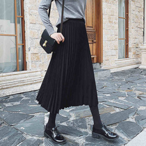 Women's Black Pleated Skirt Autumn Winter 2022 New Retro Elegant High Waist Slim Parachute Skirt Mid-length A-line Long Skirt