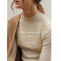 Autumn and winter womens solid color retro elegance soft waxy knitwear Long-sleeved semi-high collar pullover soft waxy top base shirt