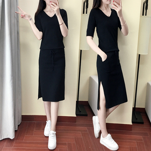 裙子夏季2019新款女潮韩版时尚修身显瘦冰丝针织裙夏装连衣裙女