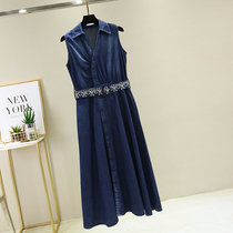 Denim dress womens 2020 new summer dress thin sleeveless vest A-line skirt long skirt temperament to the ankle super long