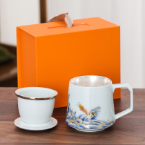 Gilt ceramic personal drinking water cup big paint office home mug gift box 999 sterling silver belt filter