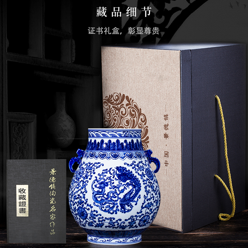 Jingdezhen ceramic furnishing articles hand - made antique blue and white porcelain vase household of Chinese style living room TV ark adornment arranging flowers