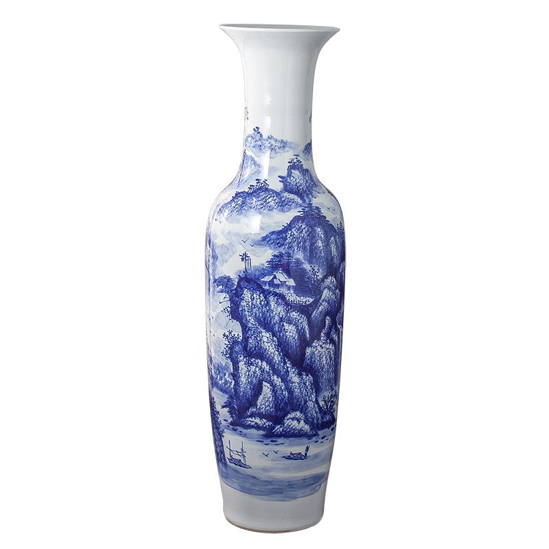 Jingdezhen ceramic large antique hand - made sitting room place decoration of Chinese style household adornment of blue and white porcelain vase